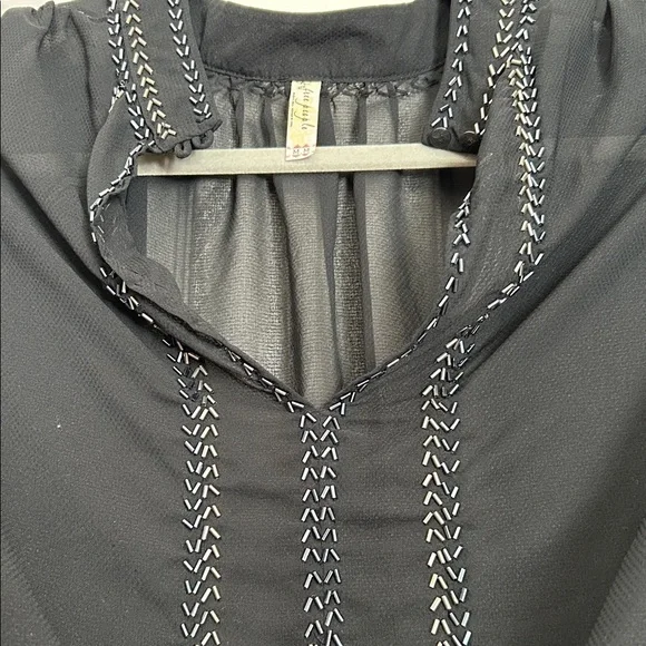 Free People Black Blouse with Embroidered Details - Picture 3 of 4